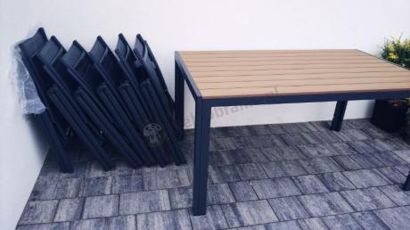 Aluminiowe meble obiadowe - stół 150cm i 6 składanych krzeseł - Kanbery Wood Antracite 6+1