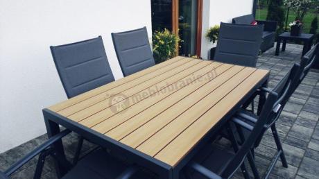 Aluminiowe meble obiadowe - stół 150cm i 6 składanych krzeseł - Kanbery Wood Antracite 6+1