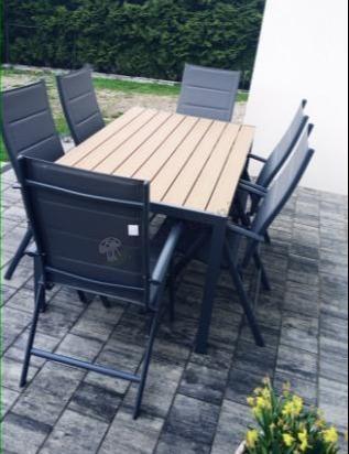 Aluminiowe meble obiadowe - stół 150cm i 6 składanych krzeseł - Kanbery Wood Antracite 6+1