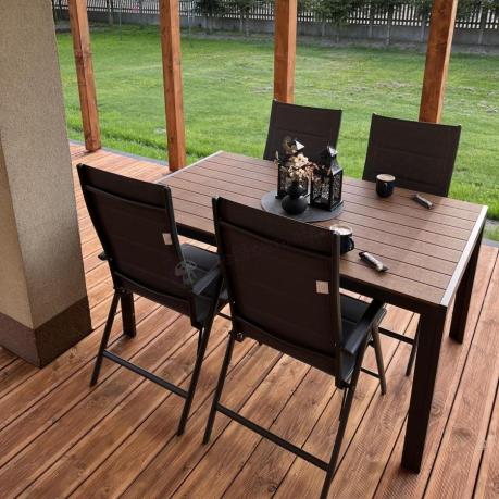 Aluminiowe meble obiadowe - stół 150cm i 6 składanych krzeseł - Kanbery Wood Antracite 6+1