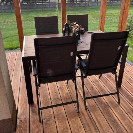 Aluminiowe meble obiadowe - stół 150cm i 6 składanych krzeseł - Kanbery Wood Antracite 6+1