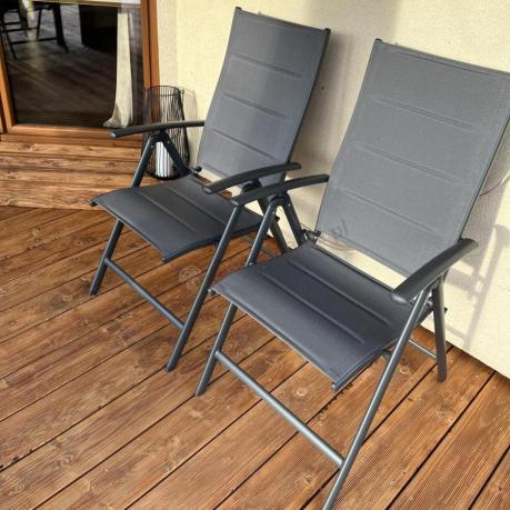 Aluminiowe meble obiadowe - stół 150cm i 6 składanych krzeseł - Kanbery Wood Antracite 6+1