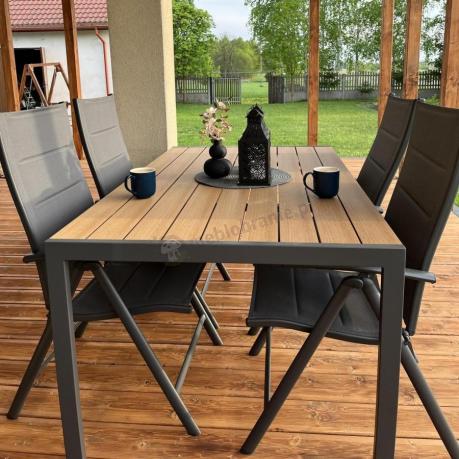 Aluminiowe meble obiadowe - stół 150cm i 6 składanych krzeseł - Kanbery Wood Antracite 6+1