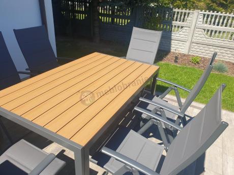 Aluminiowe meble obiadowe - stół 150cm i 6 składanych krzeseł - Kanbery Wood Antracite 6+1