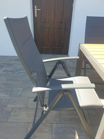 Aluminiowe meble obiadowe - stół 150cm i 6 składanych krzeseł - Kanbery Wood Antracite 6+1