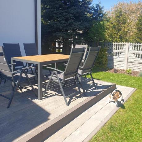 Aluminiowe meble obiadowe - stół 150cm i 6 składanych krzeseł - Kanbery Wood Antracite 6+1