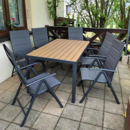 Aluminiowe meble obiadowe - stół 150cm i 6 składanych krzeseł - Kanbery Wood Antracite 6+1