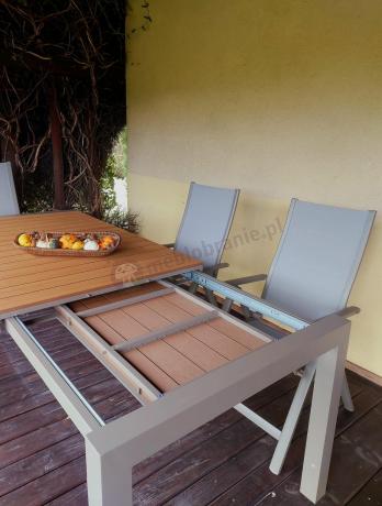 Aluminiowe meble obiadowe na taras - stół 210cm i 8 składanych krzeseł Tanami Daven Taupe