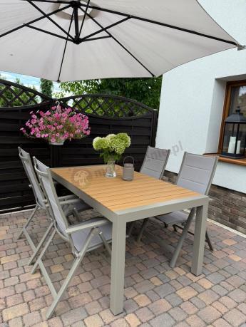 Aluminiowe meble obiadowe na taras - stół rozkładany do 210cm i 8 składanych krzeseł Tanami Daven Taupe