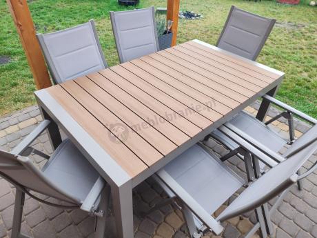 Aluminiowe meble obiadowe na taras - stół rozkładany do 210cm i 8 składanych krzeseł Tanami Daven Taupe