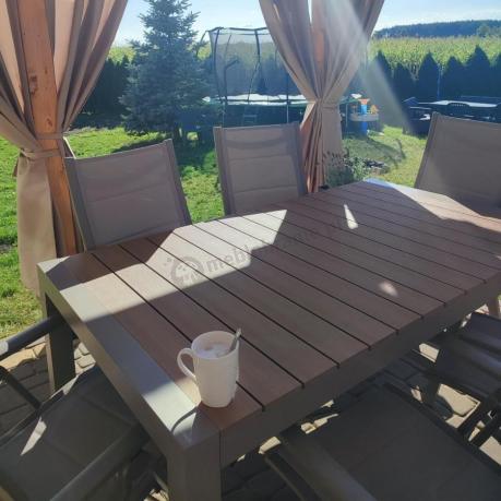 Aluminiowe meble obiadowe na taras - stół rozkładany do 210cm i 8 składanych krzeseł Tanami Daven Taupe