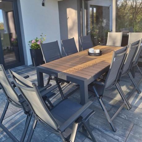 Aluminiowe meble ogrodowe z rozkładanym stołem 210cm + 10 krzeseł Tanami Daven Antracite