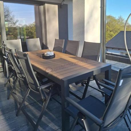Aluminiowe meble ogrodowe z rozkładanym stołem 210cm + 10 krzeseł Tanami Daven Antracite