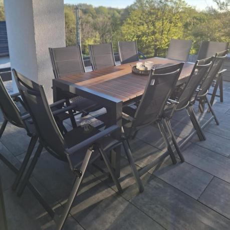 Aluminiowe meble ogrodowe z rozkładanym stołem 210cm + 10 krzeseł Tanami Daven Antracite