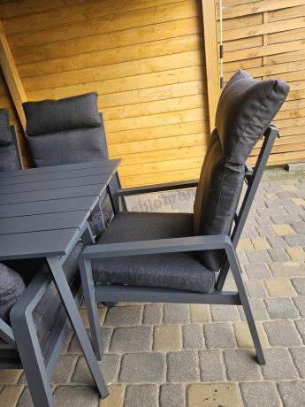 Aluminiowe meble ogrodowe z wysokim stołem 210cm i fotelami - Renalo Dining - 8+1 - Antracite