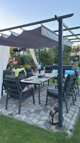 Aluminiowe meble ogrodowe z wysokim stołem 210cm i fotelami - Renalo Dining - 8+1 - Antracite