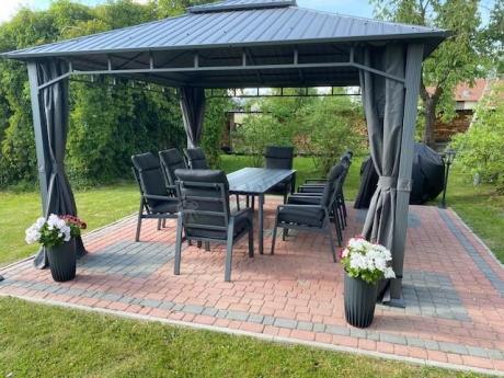 Aluminiowe meble ogrodowe z wysokim stołem 210cm i fotelami - Renalo Dining - 8+1 - Antracite