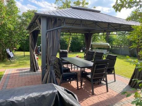 Aluminiowe meble ogrodowe z wysokim stołem 210cm i fotelami - Renalo Dining - 8+1 - Antracite