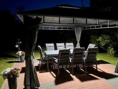 Aluminiowe meble ogrodowe z wysokim stołem 210cm i fotelami - Renalo Dining - 8+1 - Antracite