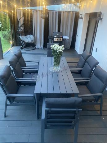 Aluminiowe meble ogrodowe z wysokim stołem 210cm i fotelami - Renalo Dining - 8+1 - Antracite