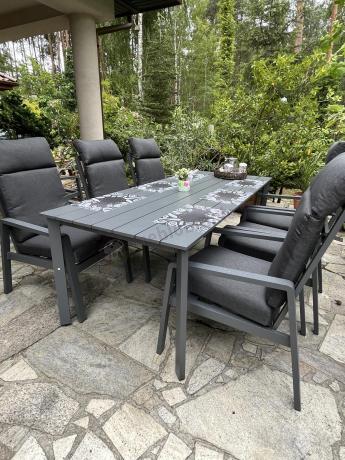 Aluminiowe meble ogrodowe z wysokim stołem 210cm i fotelami - Renalo Dining - 8+1 - Antracite