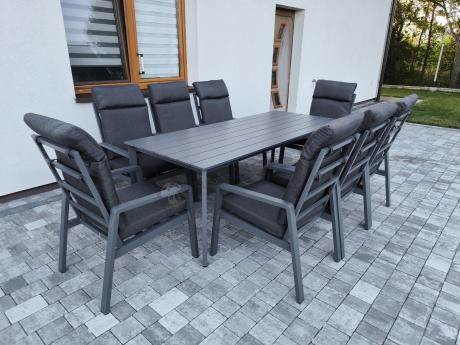 Aluminiowe meble ogrodowe z wysokim stołem 210cm i fotelami - Renalo Dining - 8+1 - Antracite