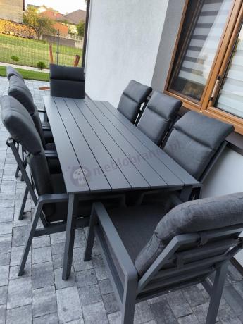 Aluminiowe meble ogrodowe z wysokim stołem 210cm i fotelami - Renalo Dining - 8+1 - Antracite