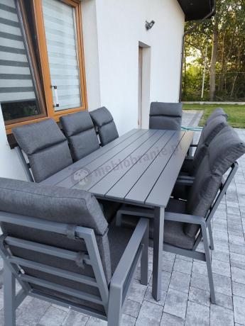 Aluminiowe meble ogrodowe z wysokim stołem 210cm i fotelami - Renalo Dining - 8+1 - Antracite