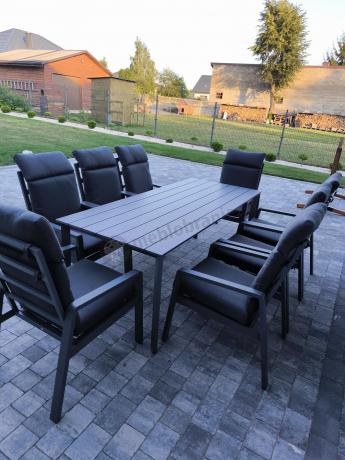 Aluminiowe meble ogrodowe z wysokim stołem 210cm i fotelami - Renalo Dining - 8+1 - Antracite
