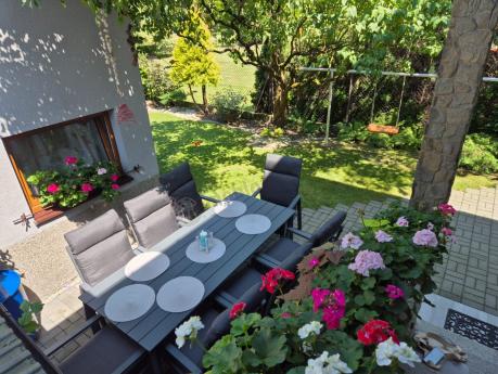Aluminiowe meble ogrodowe z wysokim stołem 210cm i fotelami - Renalo Dining - 8+1 - Antracite