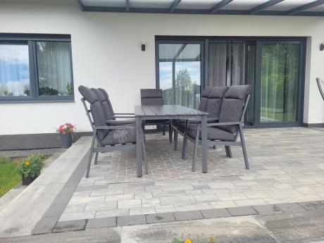 Aluminiowe meble ogrodowe z wysokim stołem 210cm i fotelami - Renalo Dining - 8+1 - Antracite