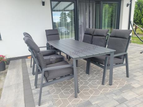 Aluminiowe meble ogrodowe z wysokim stołem 210cm i fotelami - Renalo Dining - 8+1 - Antracite