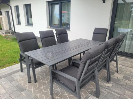 Aluminiowe meble ogrodowe z wysokim stołem 210cm i fotelami - Renalo Dining - 8+1 - Antracite