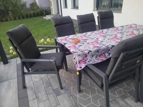 Aluminiowe meble ogrodowe z wysokim stołem 210cm i fotelami - Renalo Dining - 8+1 - Antracite