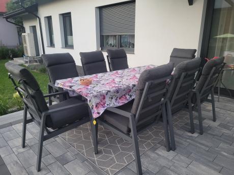 Aluminiowe meble ogrodowe z wysokim stołem 210cm i fotelami - Renalo Dining - 8+1 - Antracite
