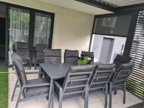 Aluminiowe meble ogrodowe z wysokim stołem 210cm i fotelami - Renalo Dining - 8+1 - Antracite