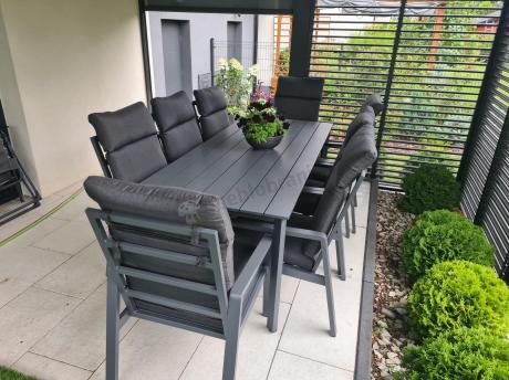Aluminiowe meble ogrodowe z wysokim stołem 210cm i fotelami - Renalo Dining - 8+1 - Antracite