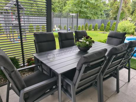 Aluminiowe meble ogrodowe z wysokim stołem 210cm i fotelami - Renalo Dining - 8+1 - Antracite
