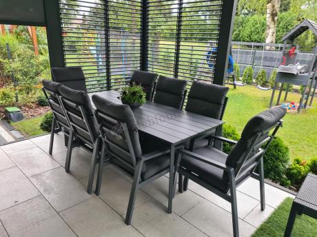 Aluminiowe meble ogrodowe z wysokim stołem 210cm i fotelami - Renalo Dining - 8+1 - Antracite