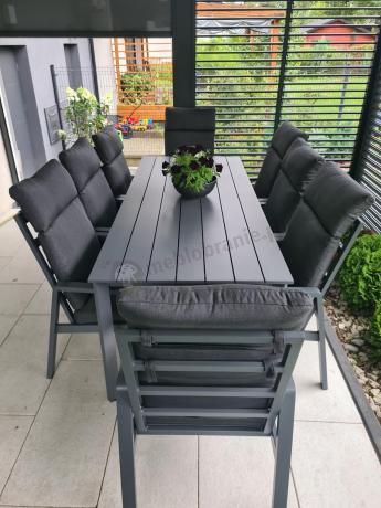 Aluminiowe meble ogrodowe z wysokim stołem 210cm i fotelami - Renalo Dining - 8+1 - Antracite