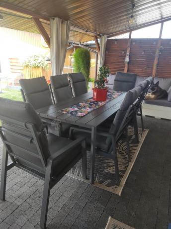 Aluminiowe meble ogrodowe z wysokim stołem 210cm i fotelami - Renalo Dining - 8+1 - Antracite