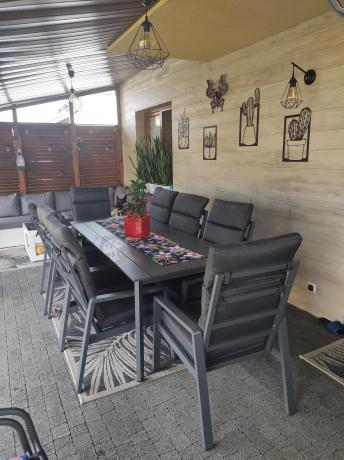 Aluminiowe meble ogrodowe z wysokim stołem 210cm i fotelami - Renalo Dining - 8+1 - Antracite