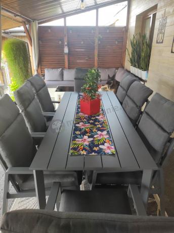 Aluminiowe meble ogrodowe z wysokim stołem 210cm i fotelami - Renalo Dining - 8+1 - Antracite