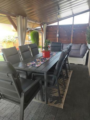Aluminiowe meble ogrodowe z wysokim stołem 210cm i fotelami - Renalo Dining - 8+1 - Antracite
