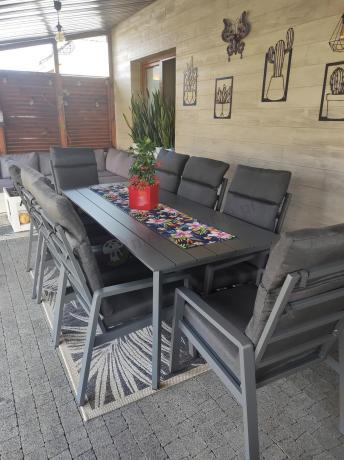 Aluminiowe meble ogrodowe z wysokim stołem 210cm i fotelami - Renalo Dining - 8+1 - Antracite