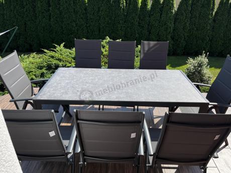 Aluminiowe meble tarasowe - stół 180cm i składane 7 pozycyjne krzesła - Kanbery Antracite Ceramic 8+1