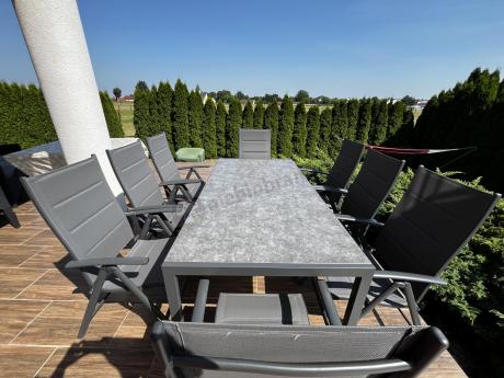 Aluminiowe meble tarasowe - stół 180cm i składane 7 pozycyjne krzesła - Kanbery Antracite Ceramic 8+1