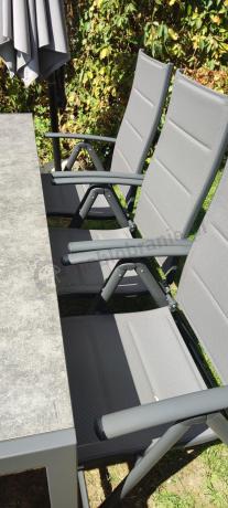 Aluminiowe meble tarasowe - stół 180cm i składane 7 pozycyjne krzesła - Kanbery Antracite Ceramic 8+1
