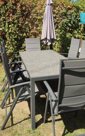 Aluminiowe meble tarasowe - stół 180cm i składane 7 pozycyjne krzesła - Kanbery Antracite Ceramic 8+1