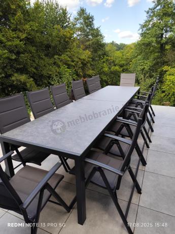 Aluminiowe meble tarasowe - stół 180cm i składane 7 pozycyjne krzesła - Kanbery Antracite Ceramic 8+1